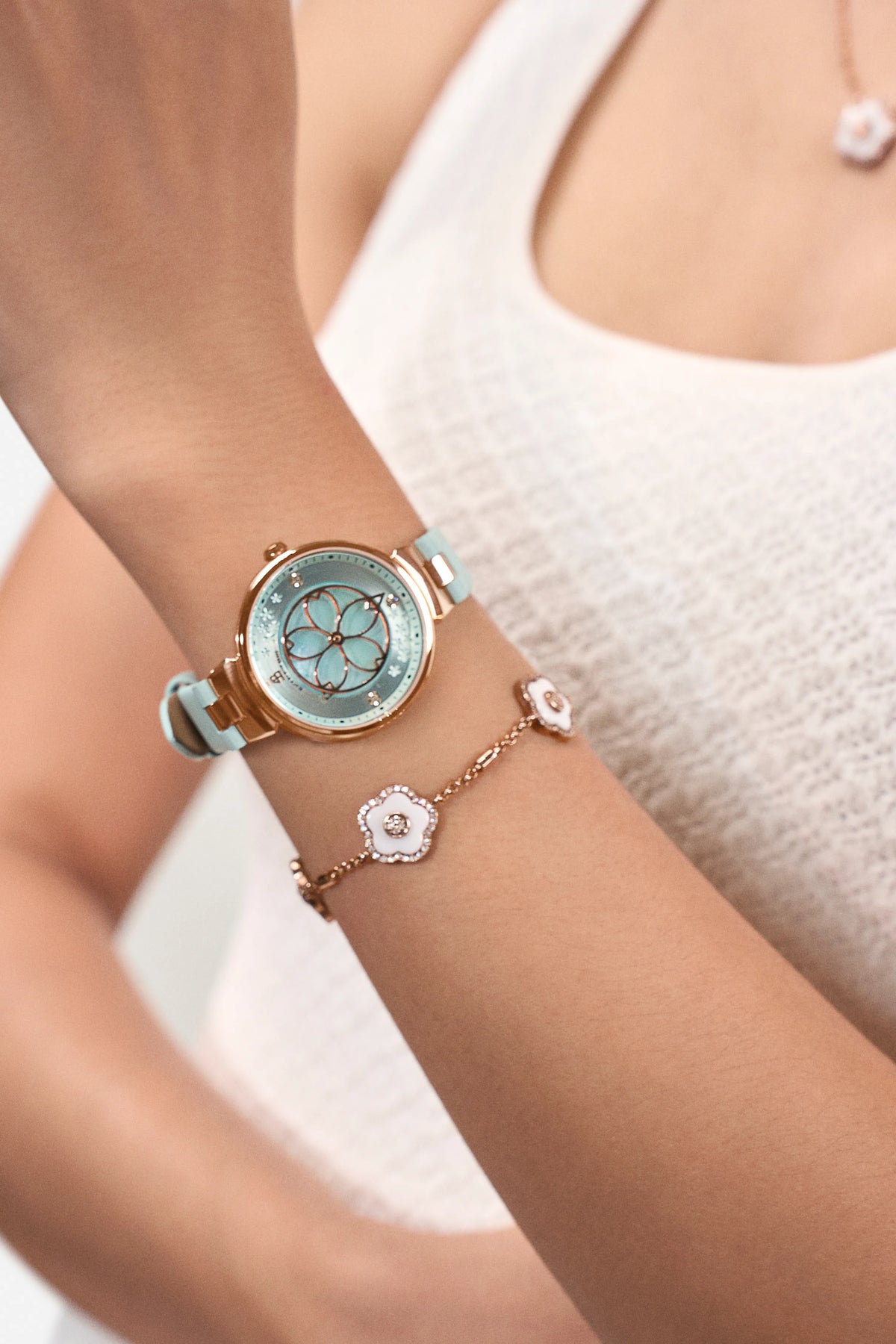 Cherry Blossom Classic  Aqua Blue Dial Rose Gold