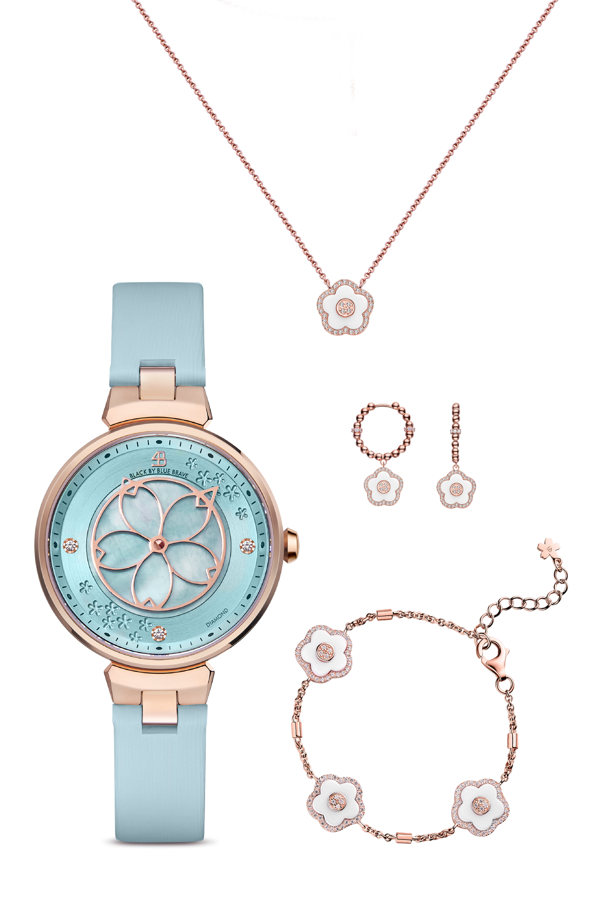 Cherry Blossom Classic & Ceramic Necklace & Earrings & Bracelet Rose Gold