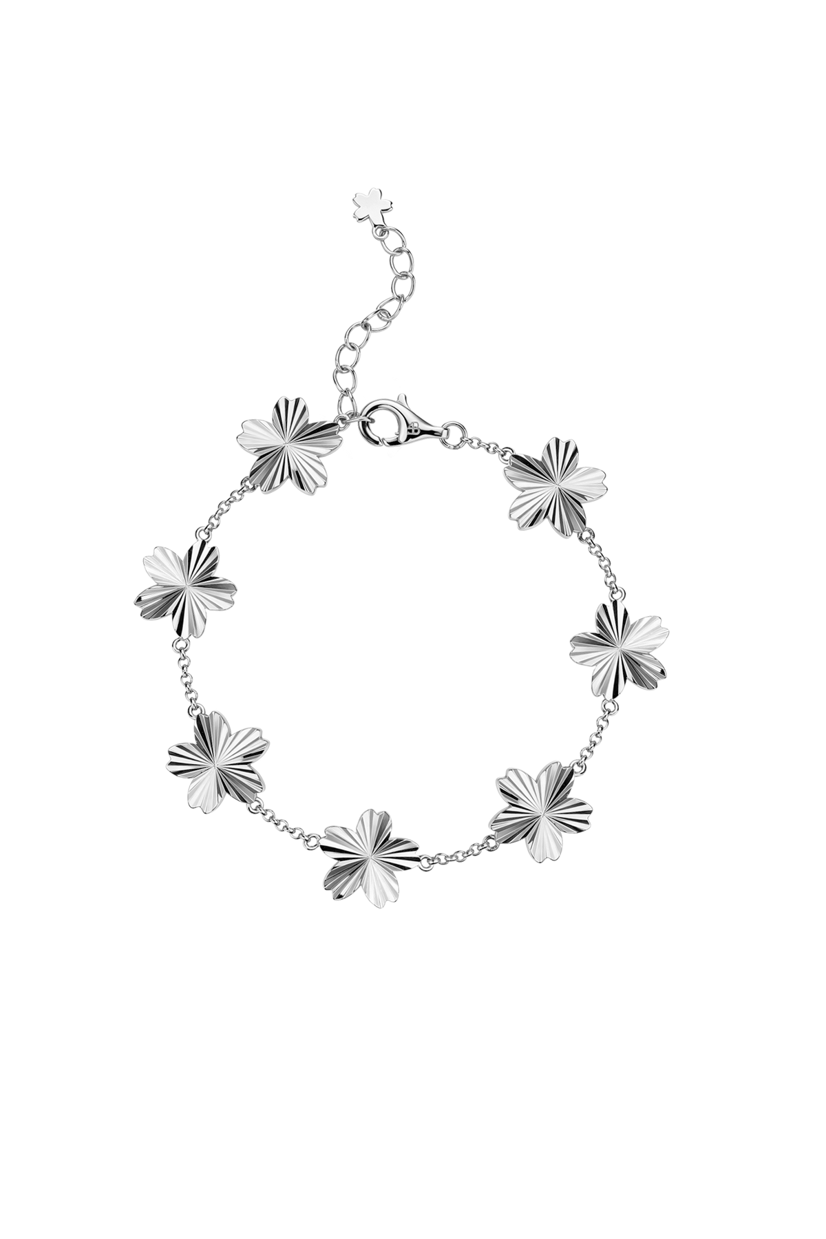 Kirschblüten-Glanz 7-Blumen Silberarmband (Platinbeschichtet)