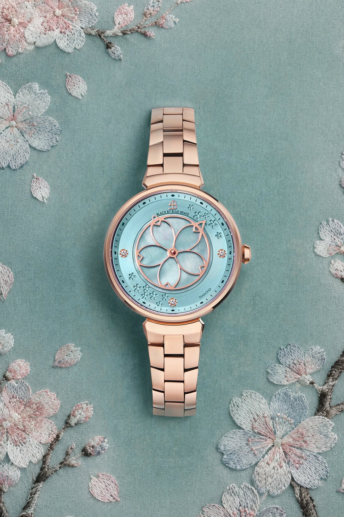 Cherry Blossom Classic Aqua Blue Dial Rose Gold Bracelet