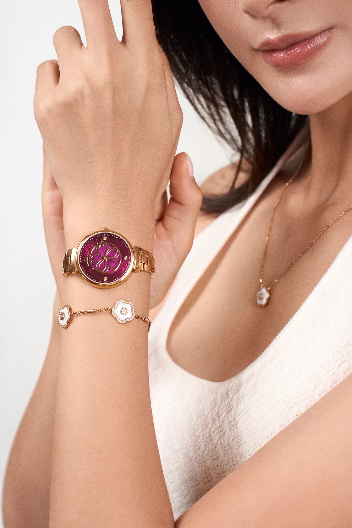 Cherry Blossom Classic Ruby Red Dial Rose Gold Bracelet