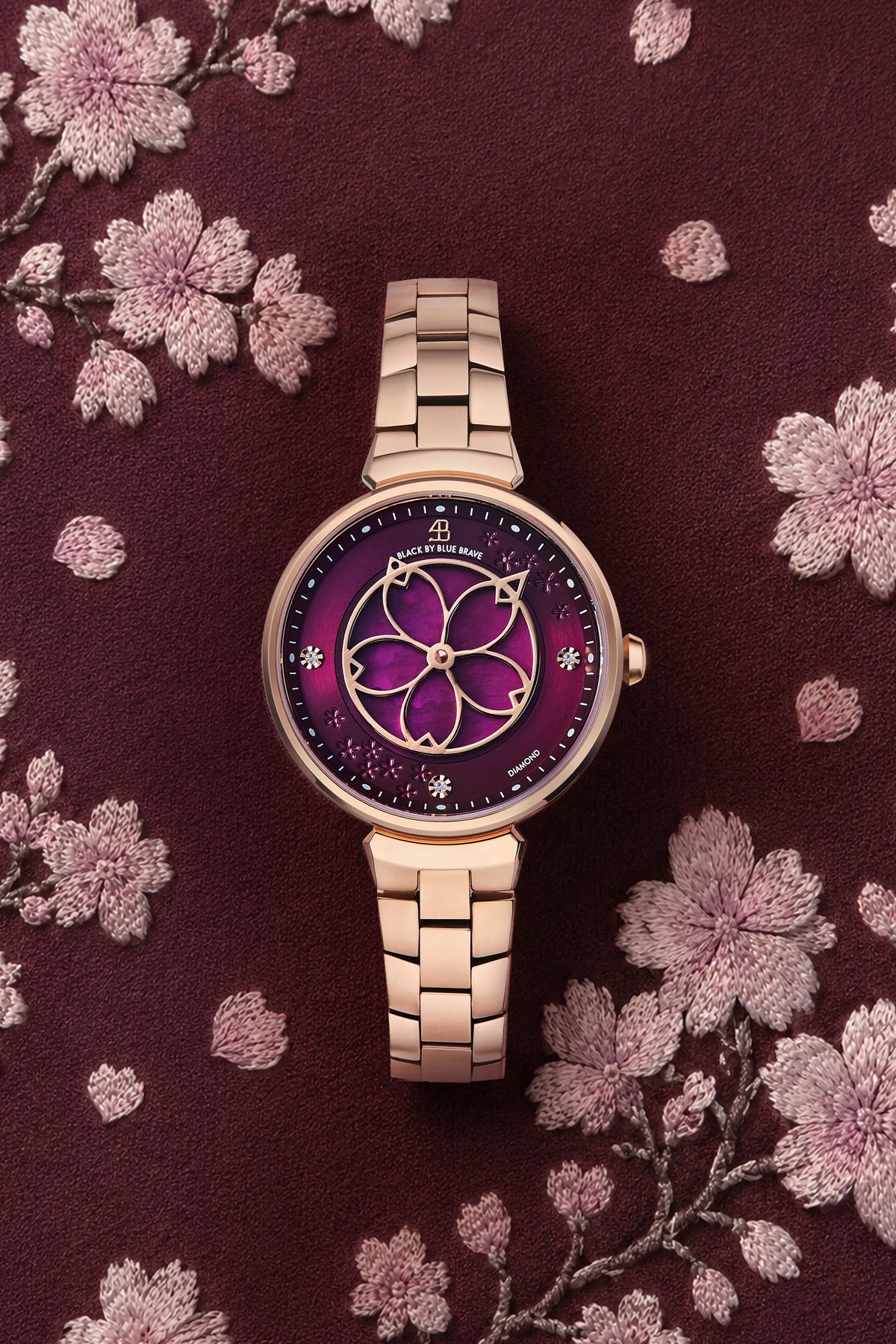 Cherry Blossom Classic Burgundy Dial Rose Gold Bracelet - BLACK BY BLUE BRAVE