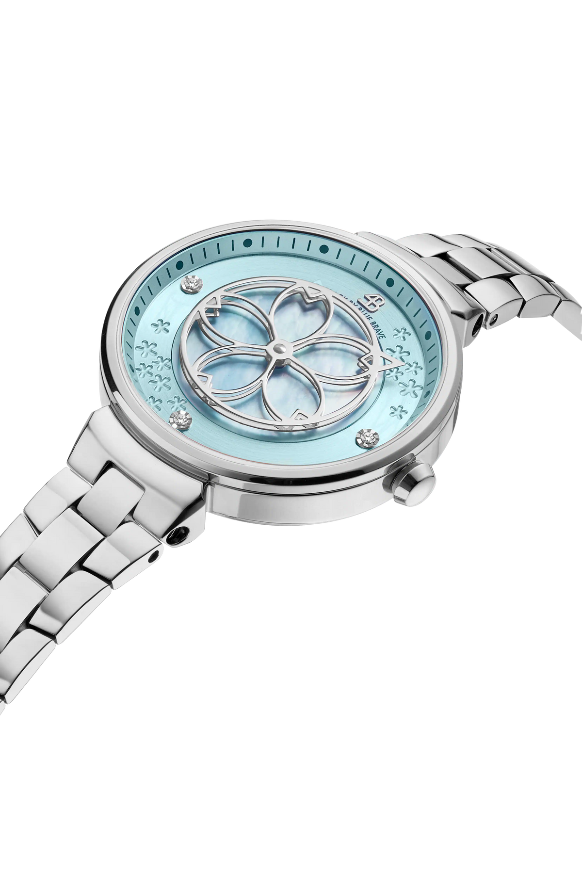 Cherry Blossom Classic Aqua Blue Dial Silver Bracelet