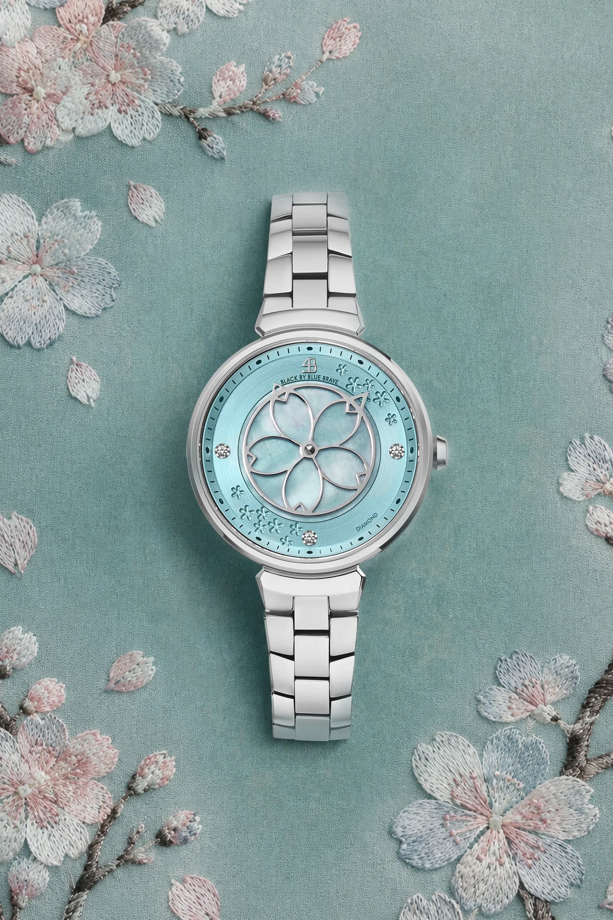 Cherry Blossom Classic Aqua Blue Dial Silver Bracelet - BLACK BY BLUE BRAVE