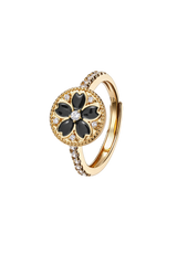 Kirschblüten-Symphonie Schwarzer Emaille Sakura Verstellbarer Ring (18K vergoldet)