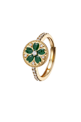 Kirschblüten-Symphonie Grüner Emaille Sakura Verstellbarer Ring (18K vergoldet)