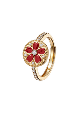 Kirschblüten-Symphonie Roter Emaille Sakura Verstellbarer Ring (18K vergoldet)