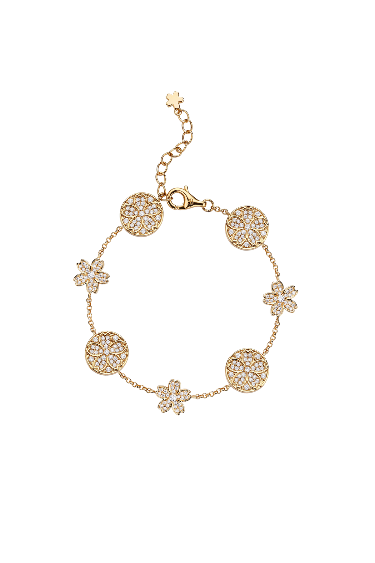 Kirschblüten-Symphonie Pavé 7-Blüten Zirkonia Gold-Armband (18K vergoldet)