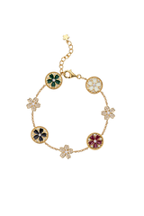 Kirschblüten-Symphonie Emaille Armband mit 7 Blüten in Gold (18K vergoldet)