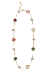 Kirschblüten-Symphonie Emaille 14-Blüten Sakura Gold Halskette (18K vergoldet)