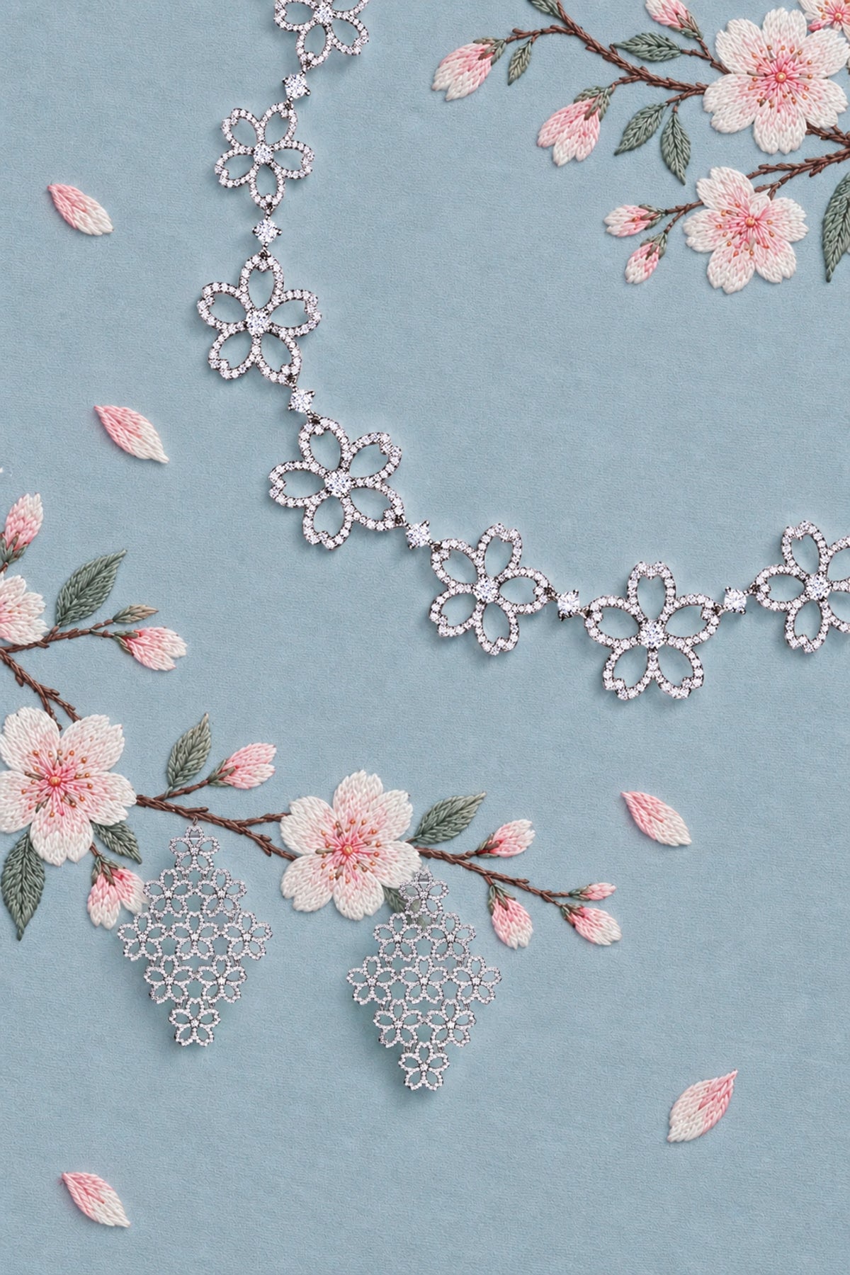 Cherry Blossom Cascade Earrings Silver