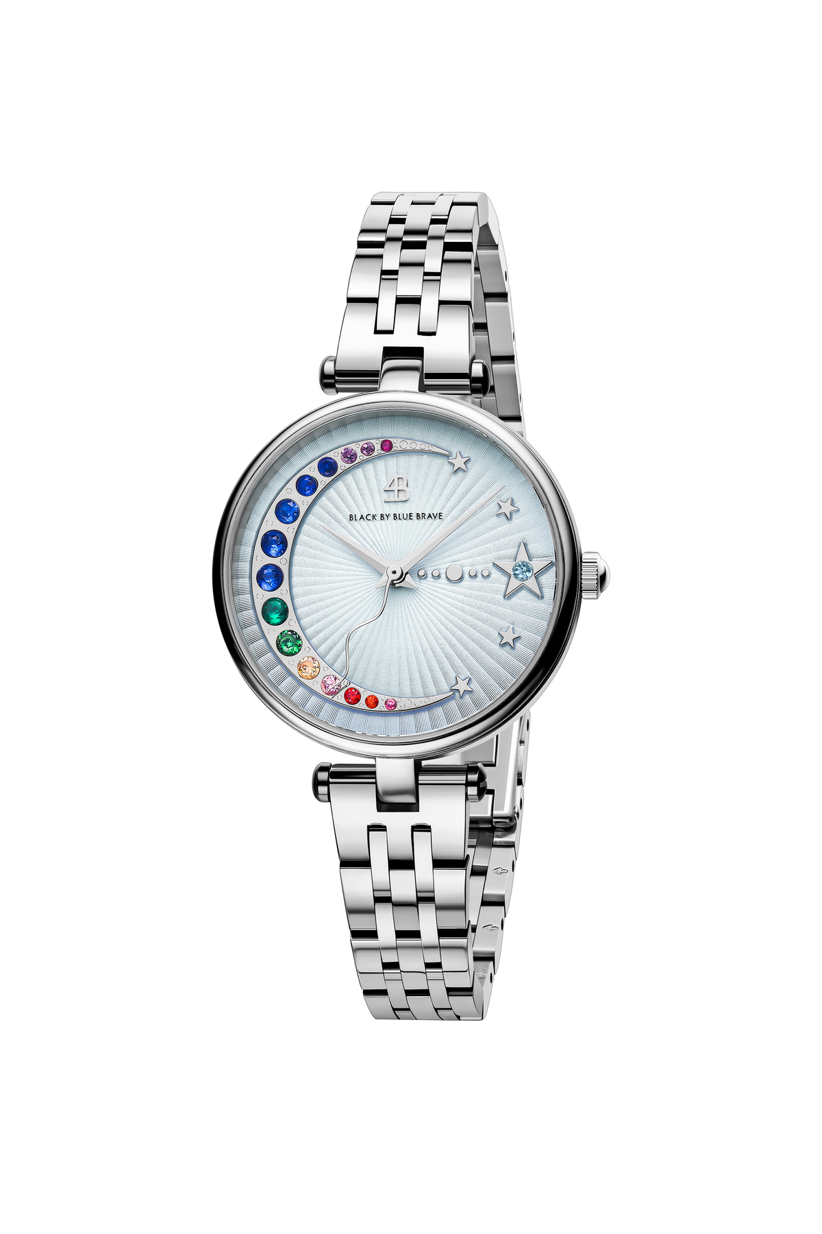 Crescent Moon 32mm Blue Dial Silver Bracelet