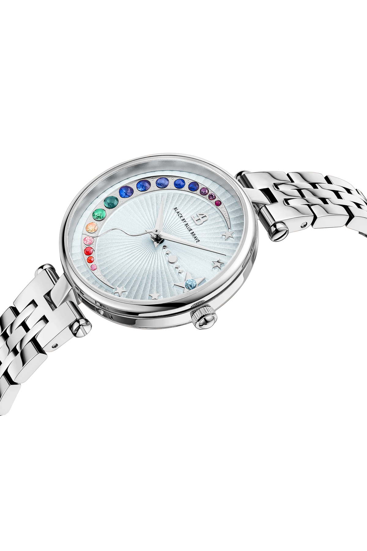 Crescent Moon 32mm Blue Dial Silver Bracelet
