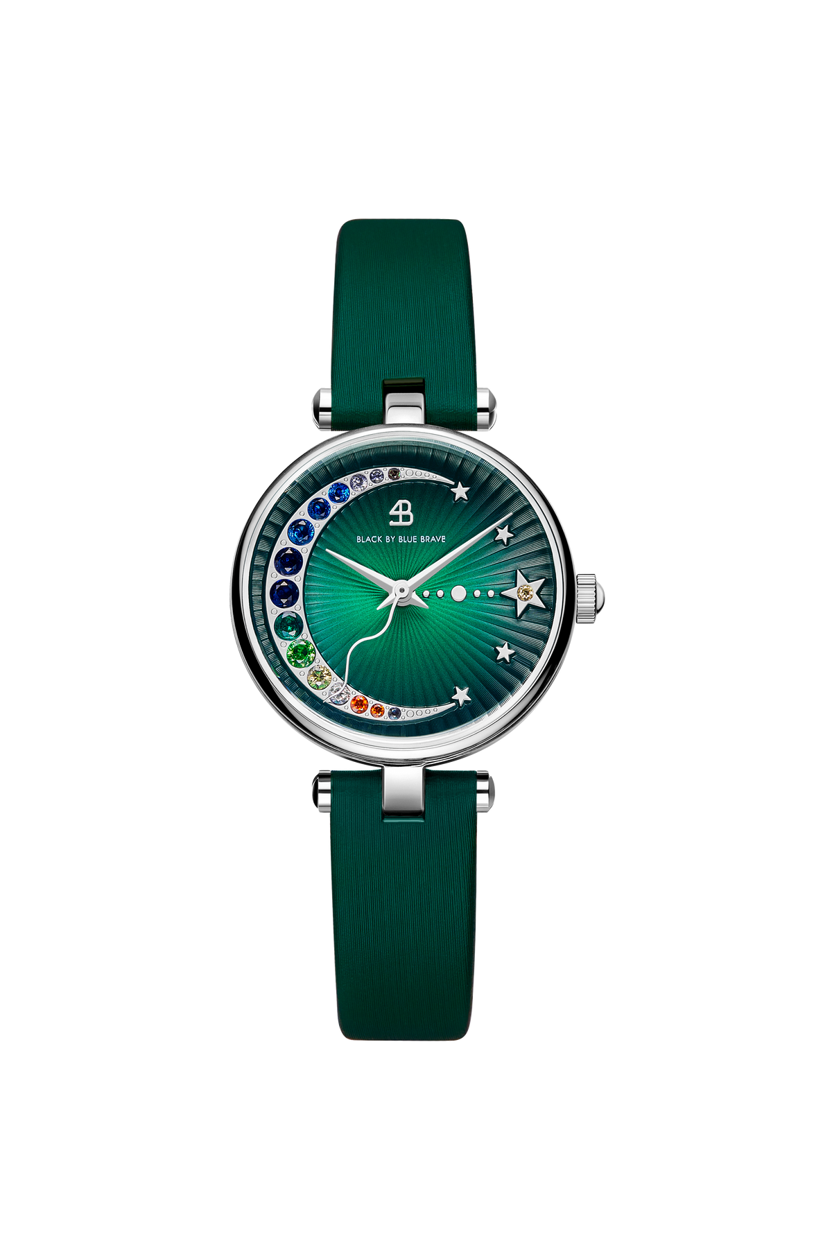 Crescent Moon 28mm — Emerald Green & Silver