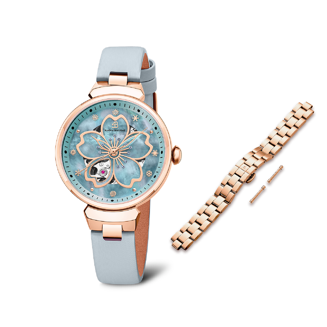 Blue Cherry Blossom 36mm Automatic Watch & Cherry Blossom Bracelet