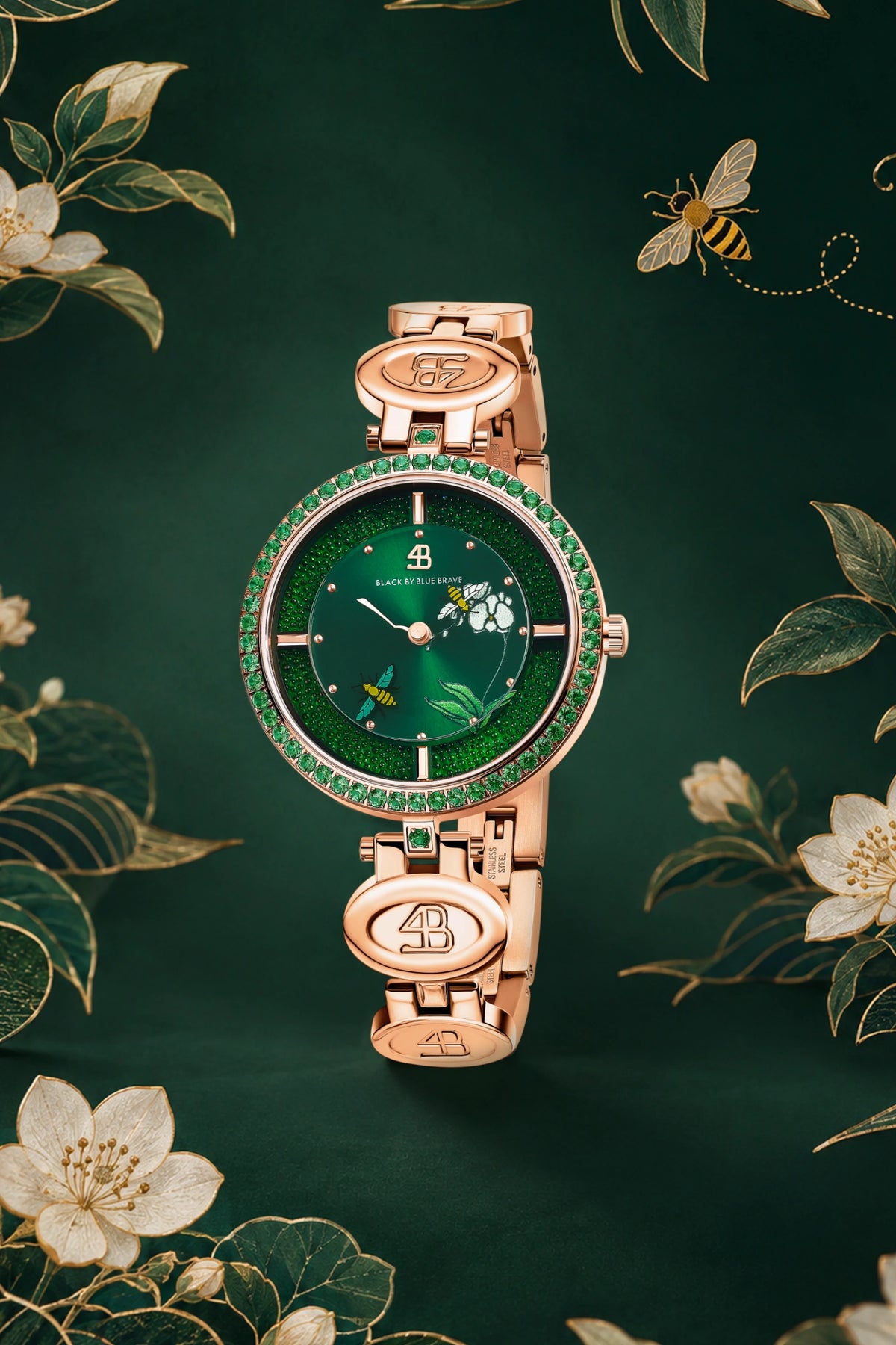 Honey Bee Green Dial Rose Gold Watch - BLACK BY BLUE BRAVE