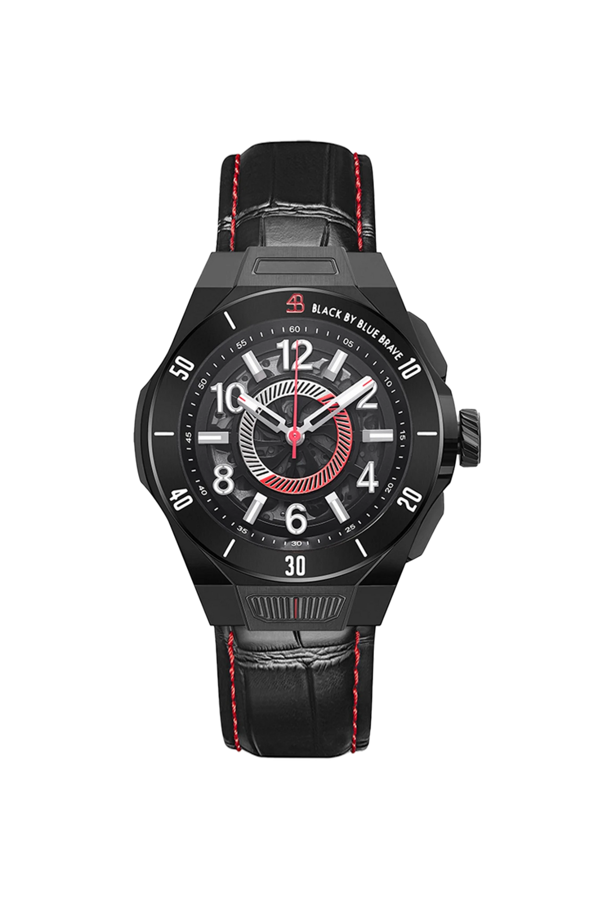 HS7 43mm Black Wheel Dial Black Leather Strap Automatic Watch
