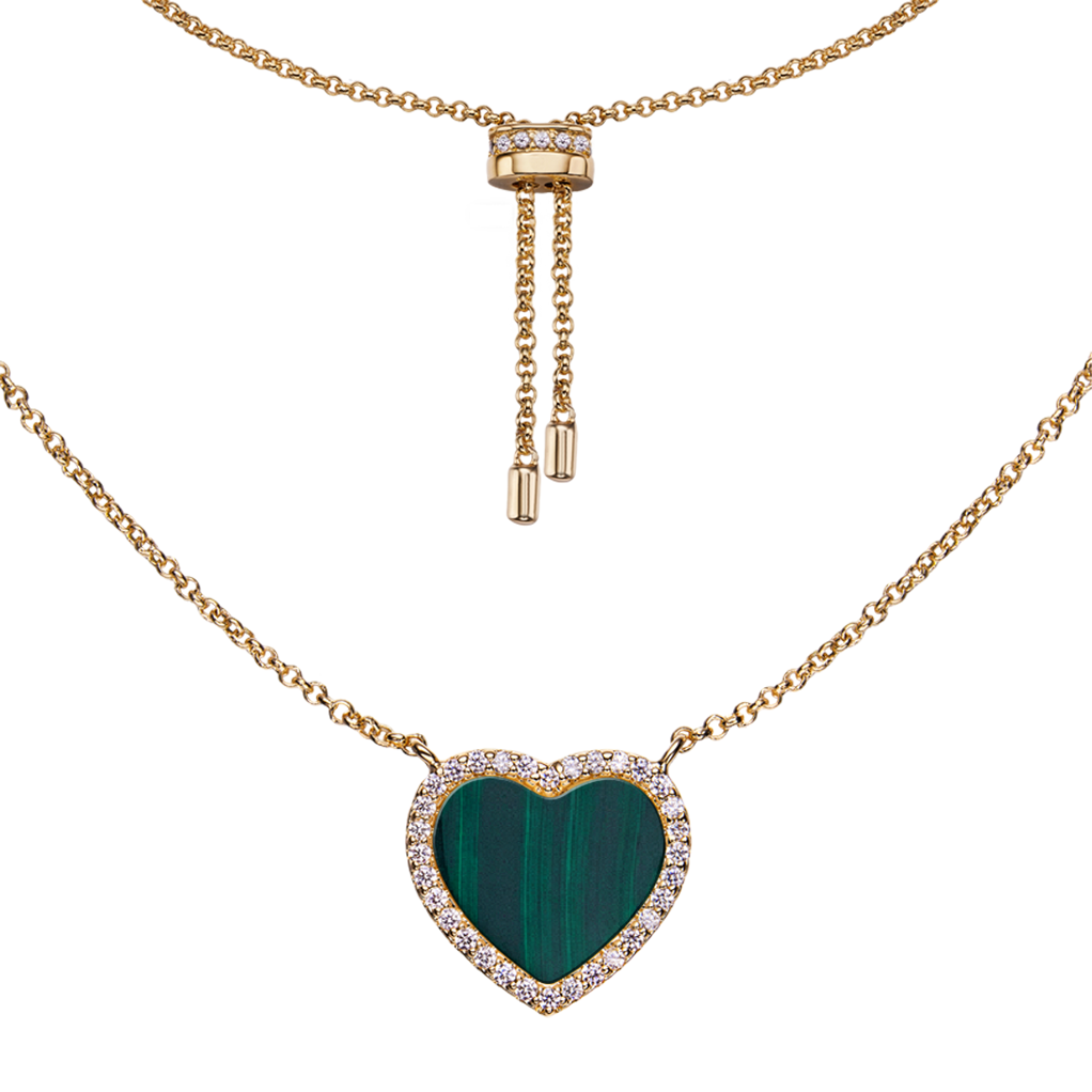 Love heart love Necklace Brass 18K Gold Plating & Green Heart Malachite