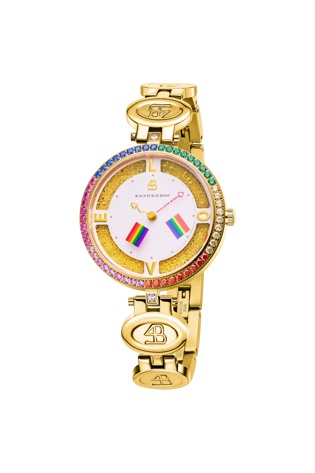 "Love Wins Gold" Armbanduhr mit Regenbogenfahnen-Zifferblatt