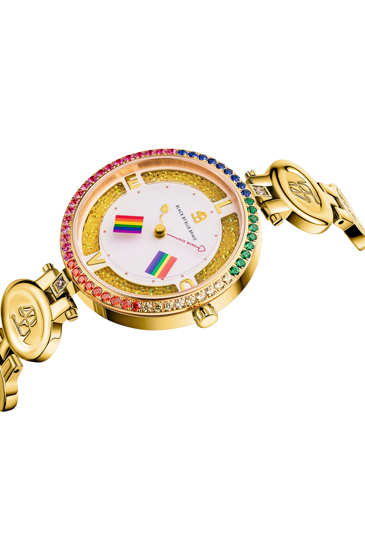 "Love Wins Gold" Armbanduhr mit Regenbogenfahnen-Zifferblatt