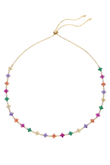 Love Wins Regenbogen-Blumen-Zirkonia-Halskette, verstellbar, Gold, Sterling-Silber vergoldet