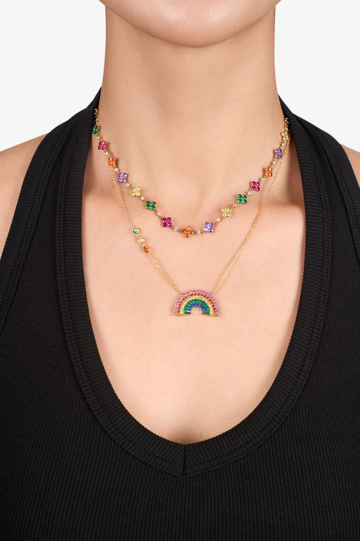 Love Wins Regenbogen-Blumen-Zirkonia-Halskette, verstellbar, Gold, Sterling-Silber vergoldet