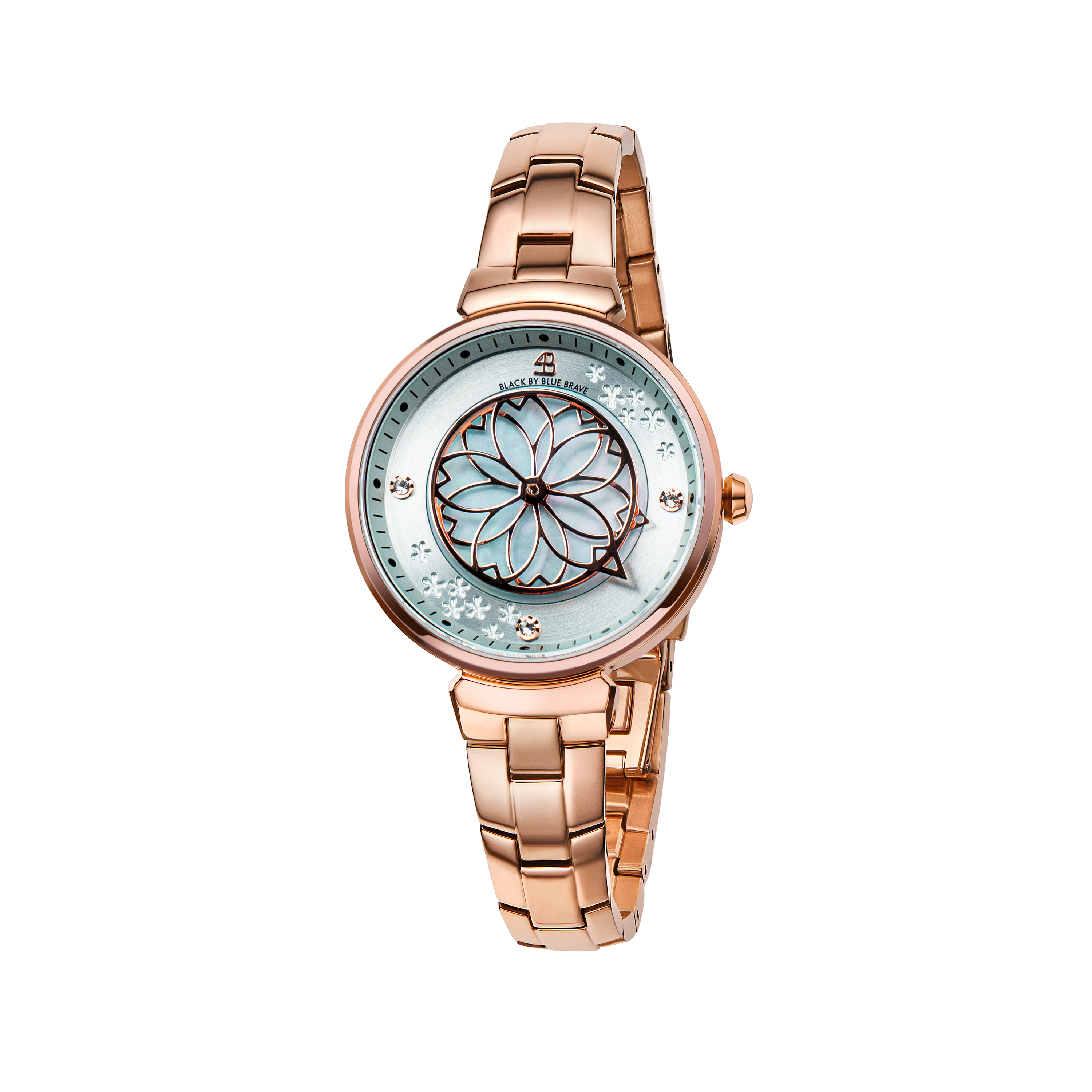 Cherry Blossom 32mm Blue Mother Of Pearl Dial Sakura Petal Hand Rose Gold Bracelet Watch