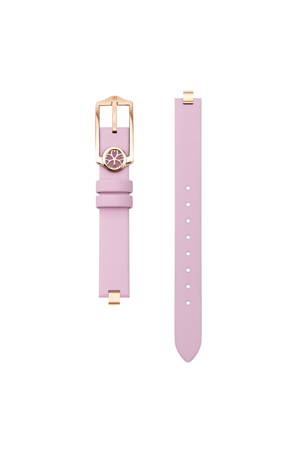 Pink leather watch strap with rose gold buckle