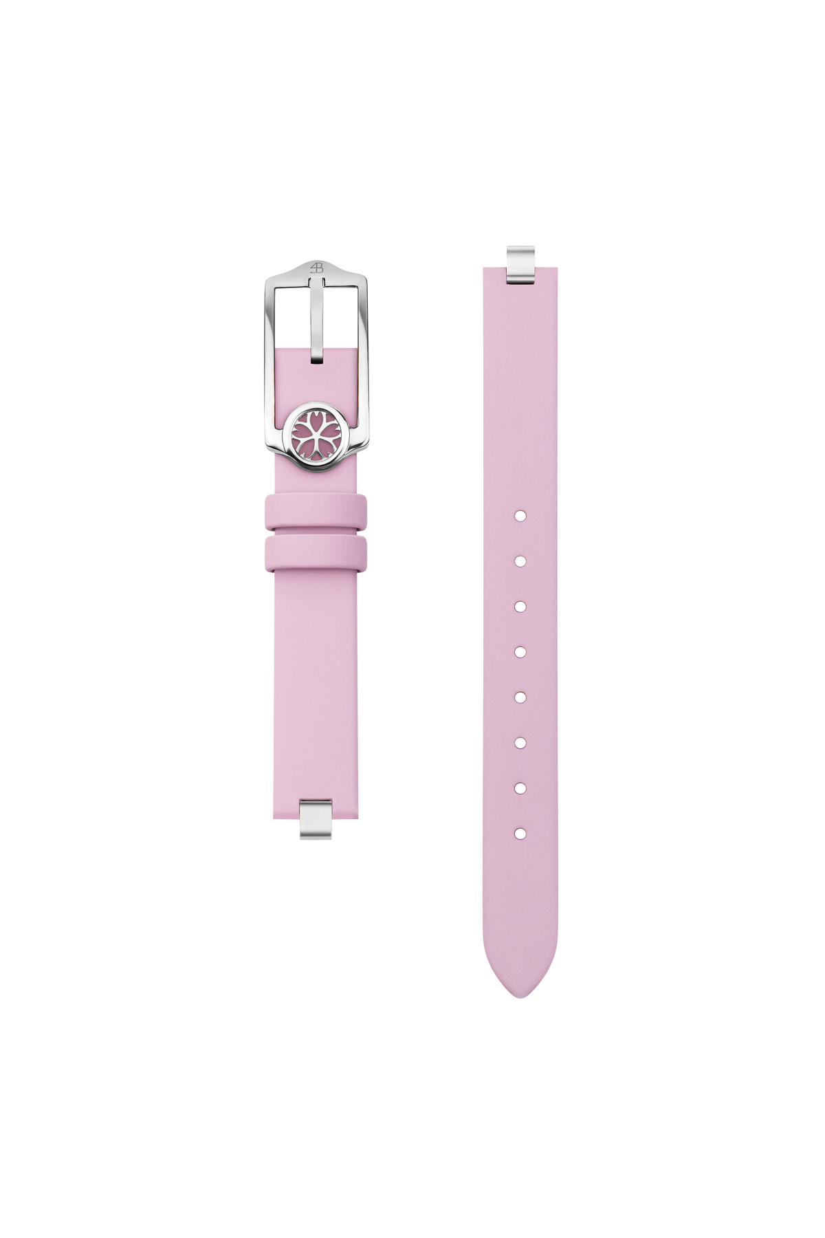 Pink leather watch strap with silver buckle