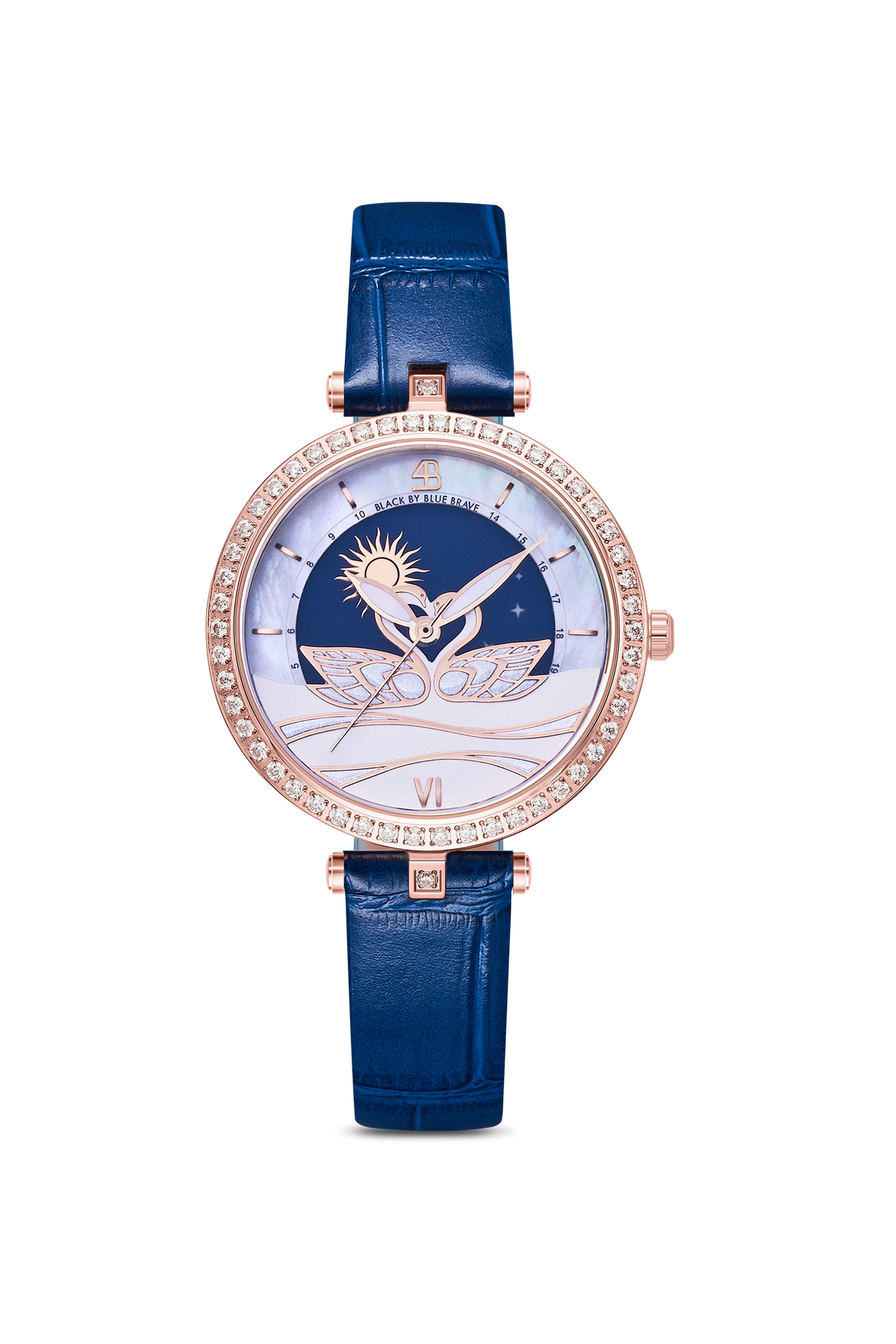 Swan Lovers GMT Blue Leather Rose Gold