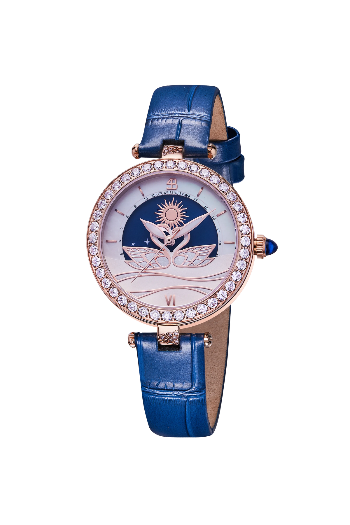 Swan Lovers GMT Blue Leather Rose Gold