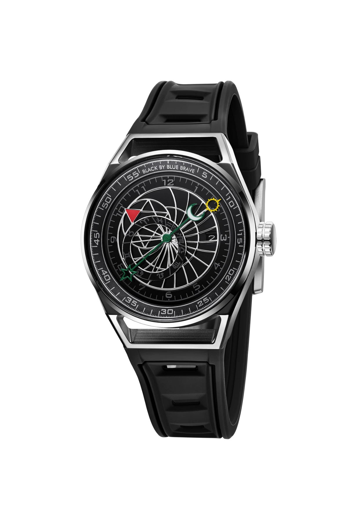 Warrior 40mm Black Astronomical Dial Silicon Strap Automatic Watch