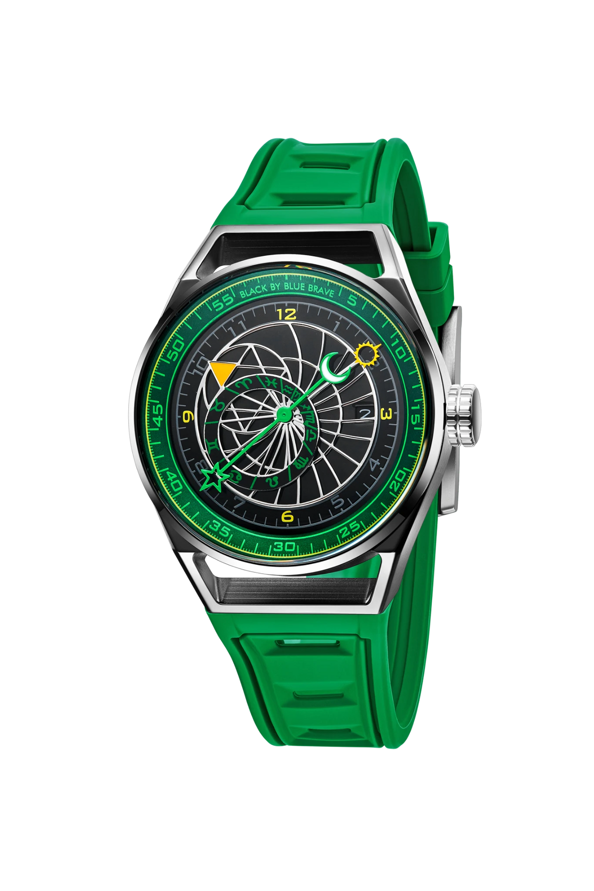 Warrior 40mm Green Astronomical Dial Silicon Strap Automatic Watch