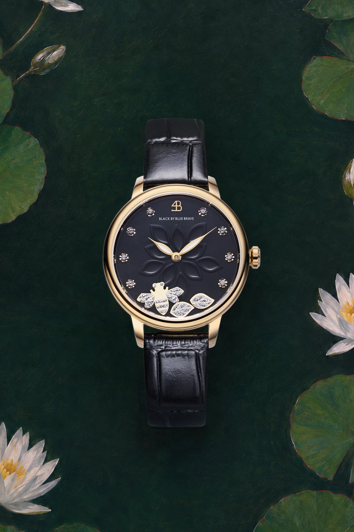 Water Lily Double Sapphire Gold Watch - BLACK BY BLUE BRAVE