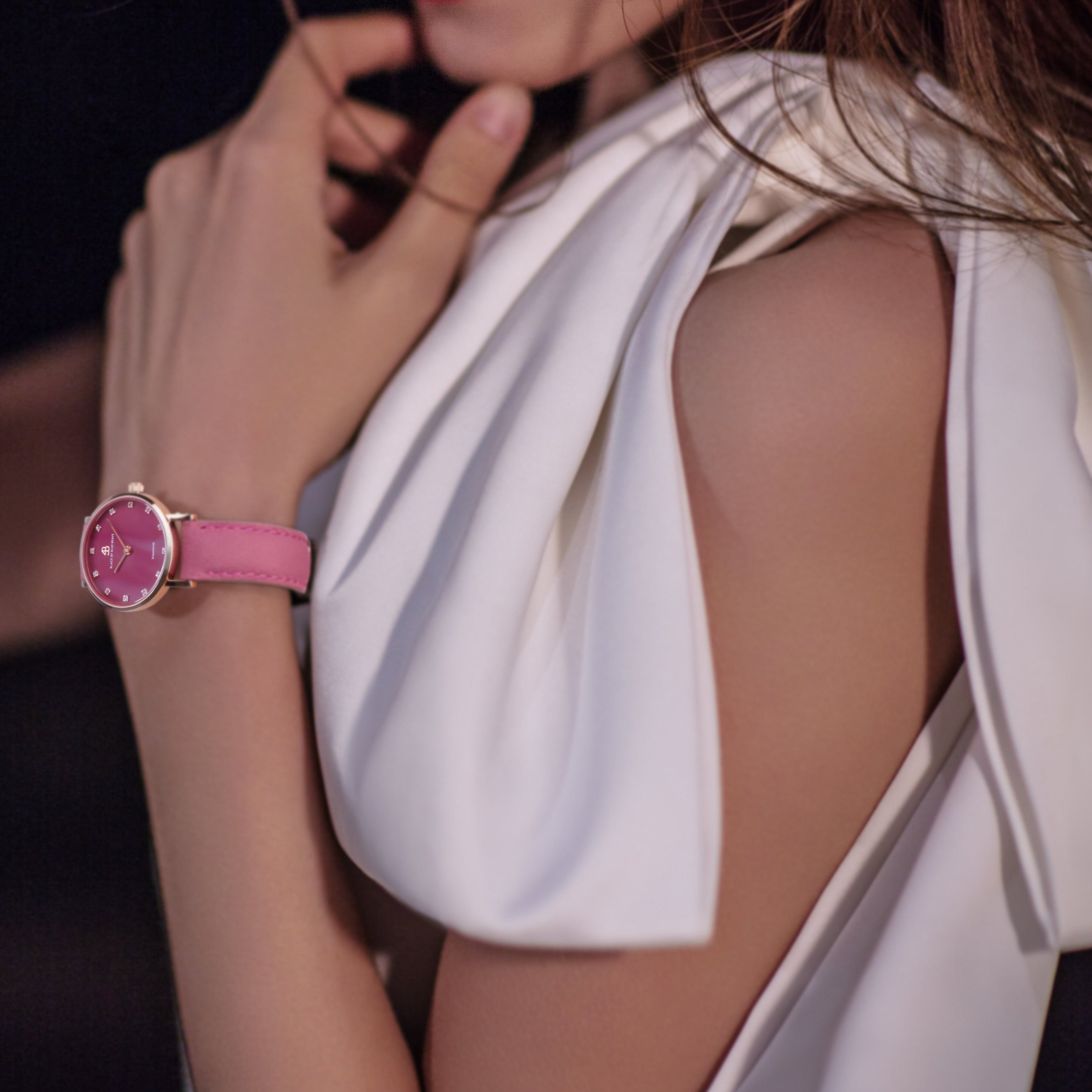 DIAMONDS IN THE HAND MAGENTA (LEATHER STRAP) - 4B Watches