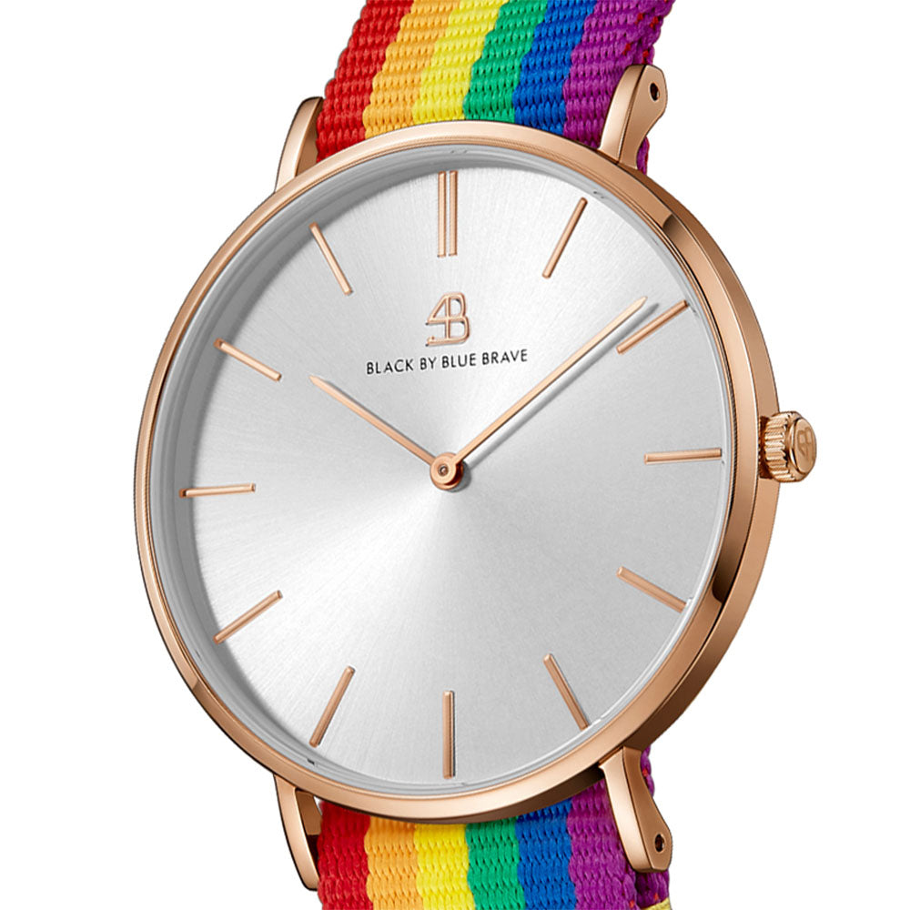 Love Wins 36mm/40mm Rosegold Case Rainbow Nylon Strap Watch - 4B0545 - side view - Black By Blue Brave