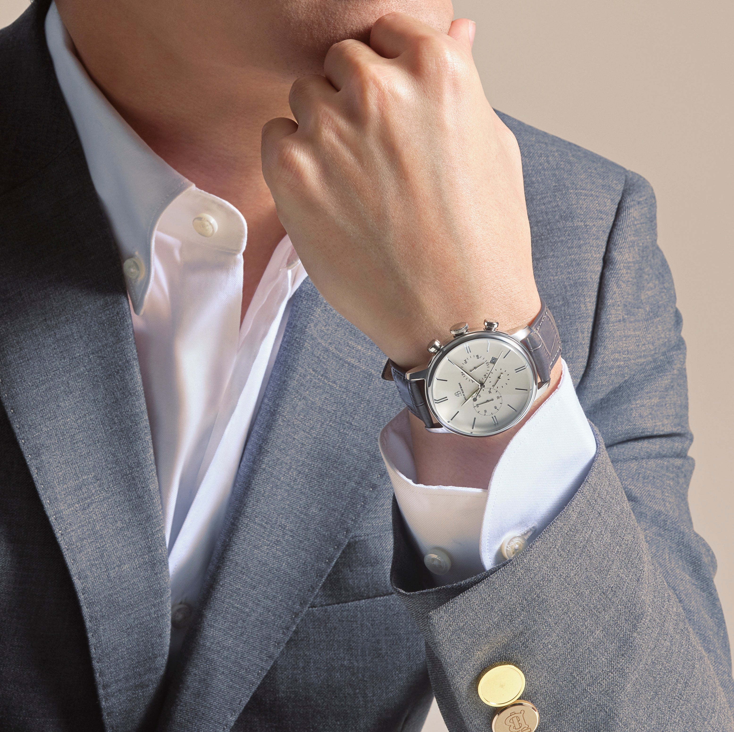 CLASSIC 1986 CHRONOGRAPH WHITE DIAL WITH GREY STRAP - 4B Watches